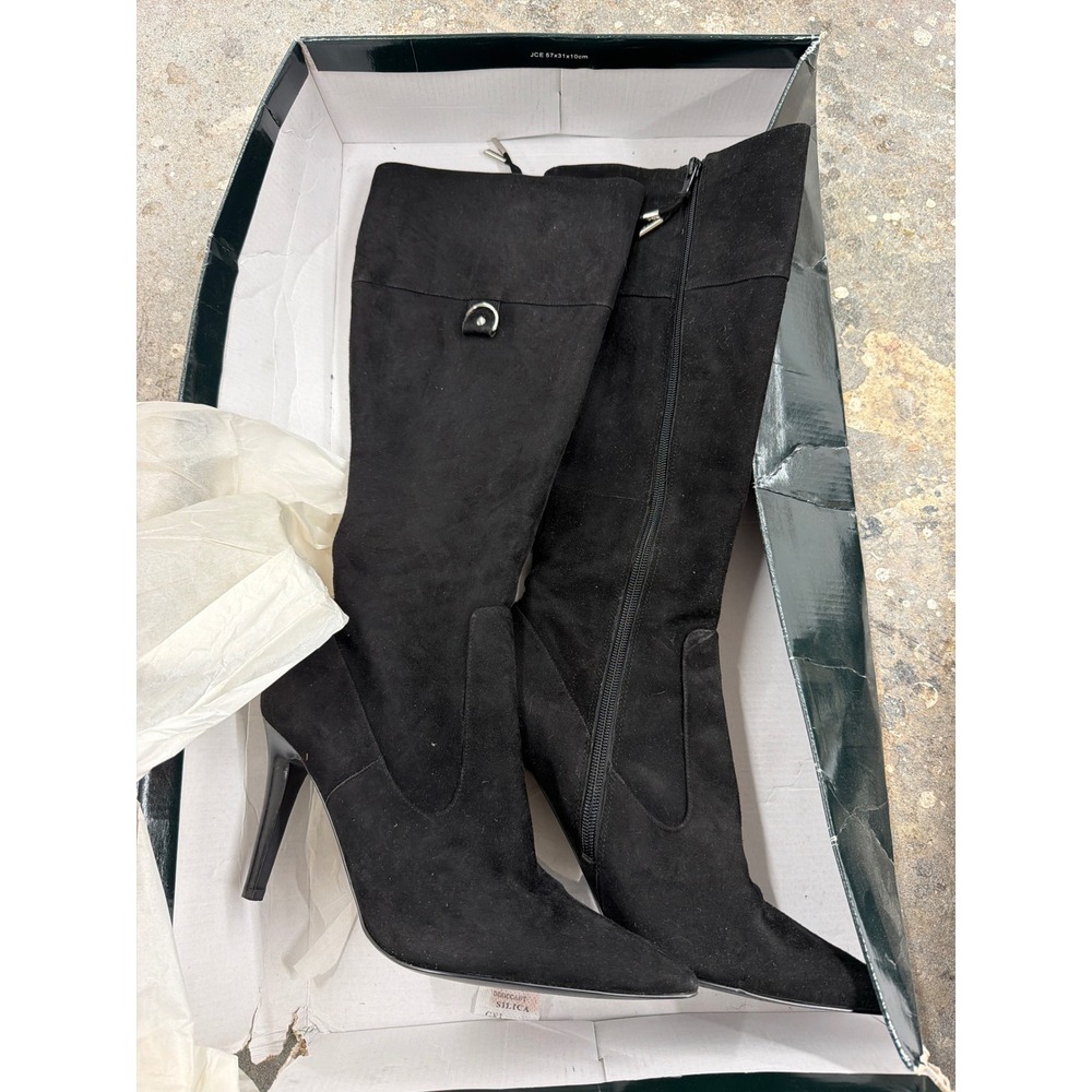 Lauren Ralph Lauren Black Suede Pointed Toe Stiletto Knee High Boots Womens 8M